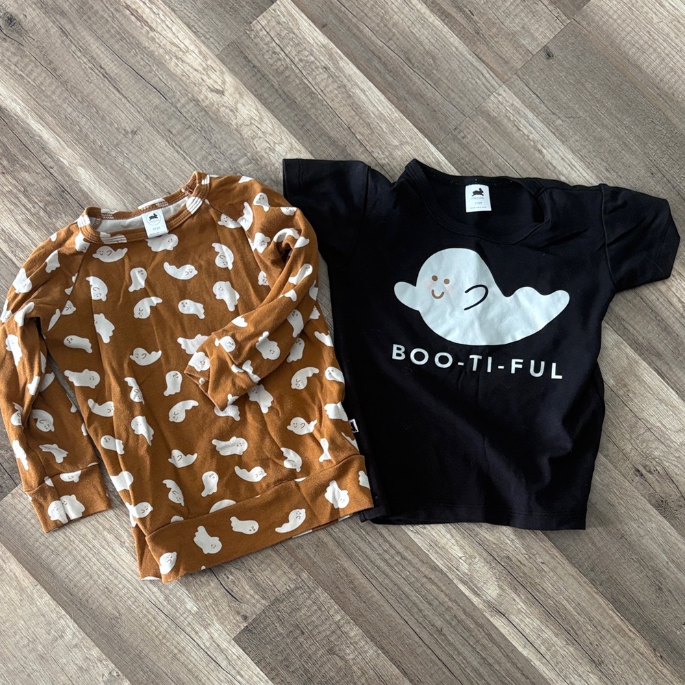 Charming Ghost Print Long Sleeve Tees - Black & Brown